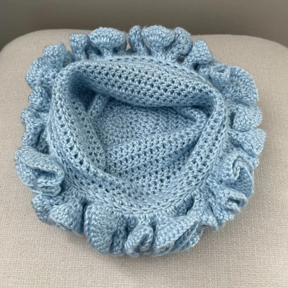 Crochet Ruffle Edge Hat Toque Light Blue - Picture 5 of 6